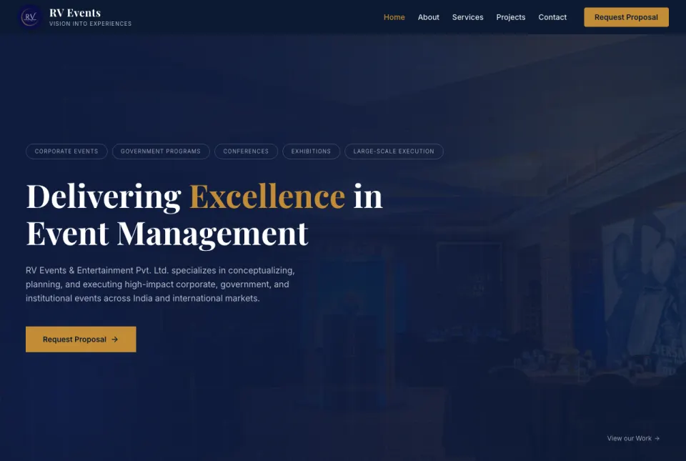 RV Events homepage: Delivering excellence in event management